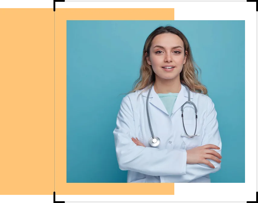 Physician in a white coat with arms folded